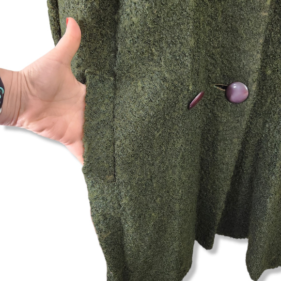 Knubby Overcoat Adult Green Wool Double Breasted Lined Dark Academia Vintage - Picture 4 of 9